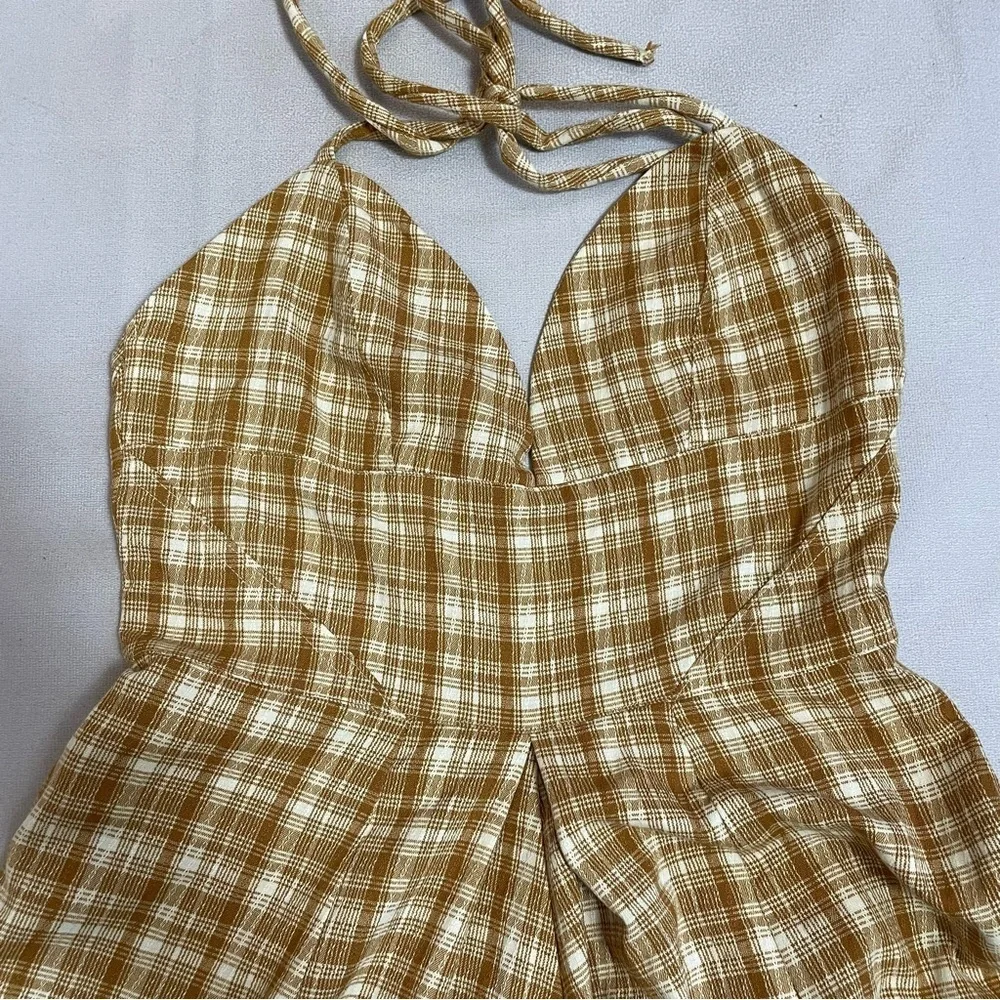 New Free People Plaid Yellow Kaia Jumpsuit Size XS